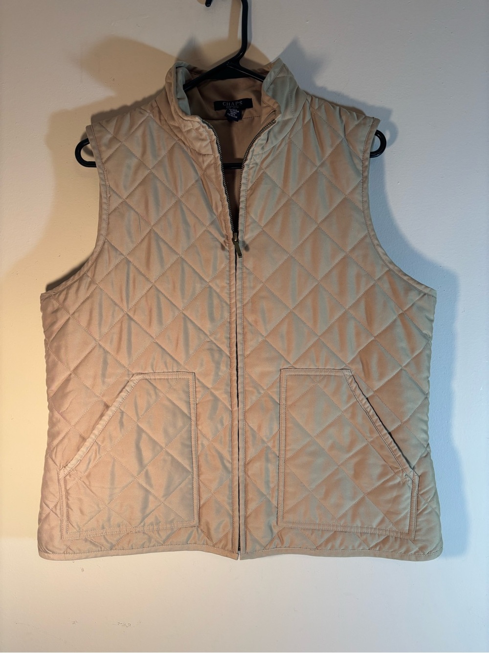 Chaps Quilted Tan Sleeveless Zip Vest